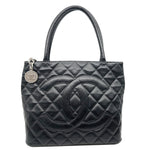 CHANEL Medallion Quilted Caviar Leather Tote Bag Black