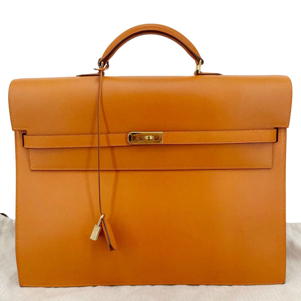 HERMES Kelly Depeches Swift Leather Briefcase Orange