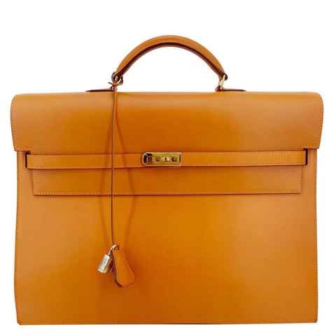 HERMES Kelly Depeches Swift Leather Briefcase Orange