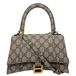 BALENCIAGA X GUCCI Hourglass Small GG Supreme Monogram Top Handle Shoulder Bag Beige 681697