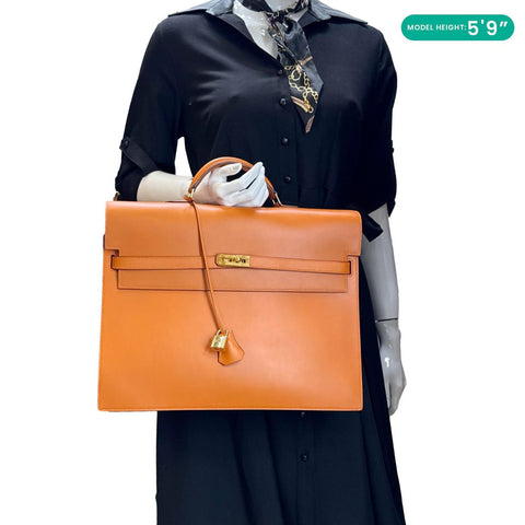 HERMES Kelly Depeches Swift Leather Briefcase Orange