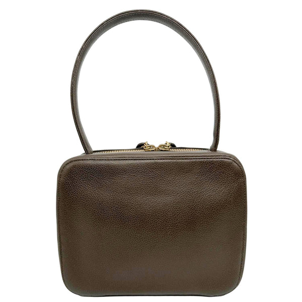 CHANEL Vintage Vanity Case Leather Top Handle Bag Dark Olive