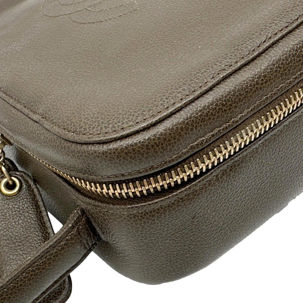 CHANEL Vintage Vanity Case Leather Top Handle Bag Dark Olive