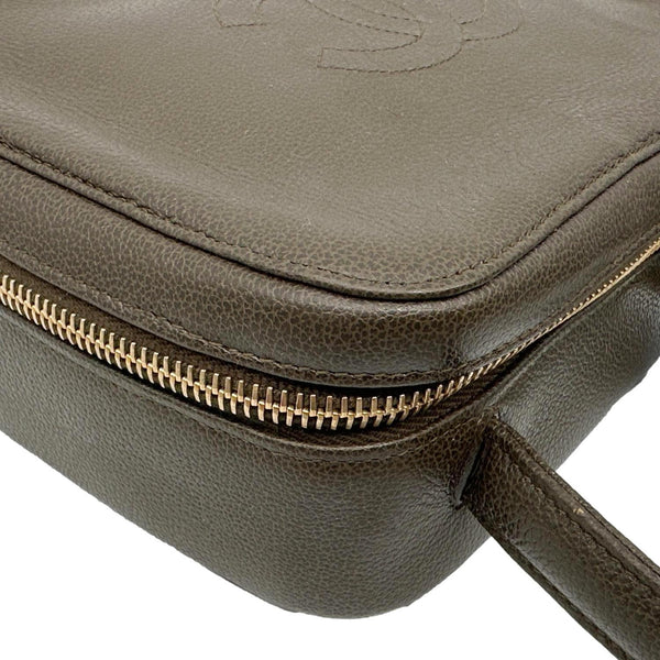 CHANEL Vintage Vanity Case Leather Top Handle Bag Dark Olive
