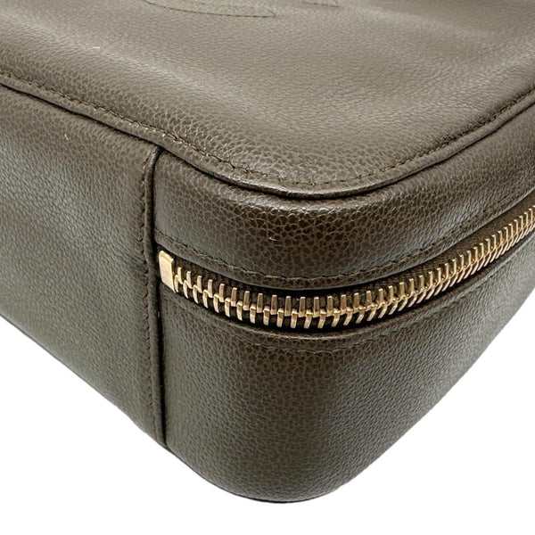 CHANEL Vintage Vanity Case Leather Top Handle Bag Dark Olive
