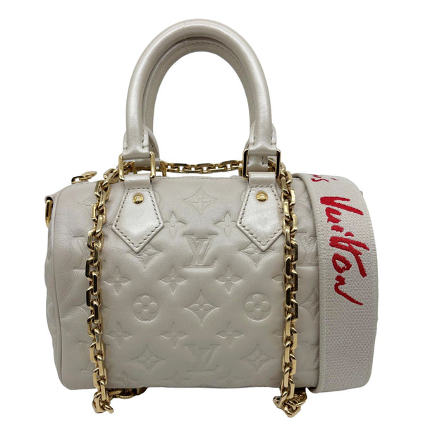 LOUIS VUITTON Speedy 22 Bandouliere Fall In Love Embossed Monogram Leather Shoulder Bag White