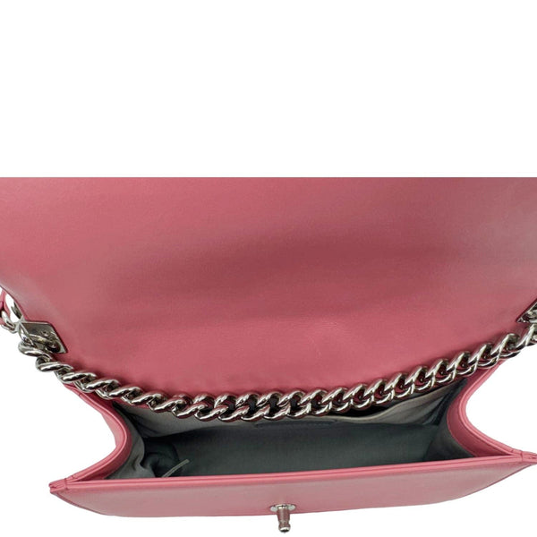 CHANEL Boy Flap Old Medium Chevron Leather Crossbody Bag Pink