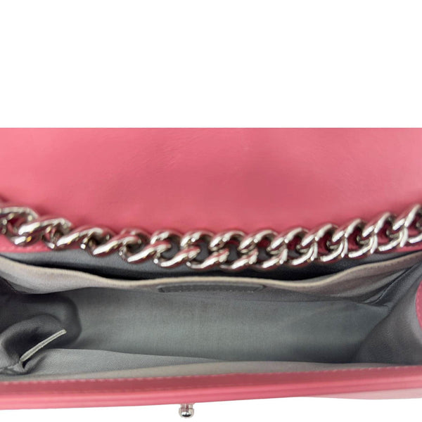 CHANEL Boy Flap Old Medium Chevron Leather Crossbody Bag Pink