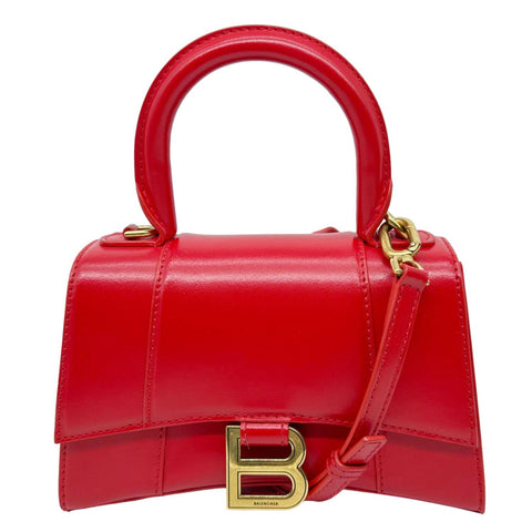 BALENCIAGA Hourglass XS Leather Top Handle Crossbody Bag Red