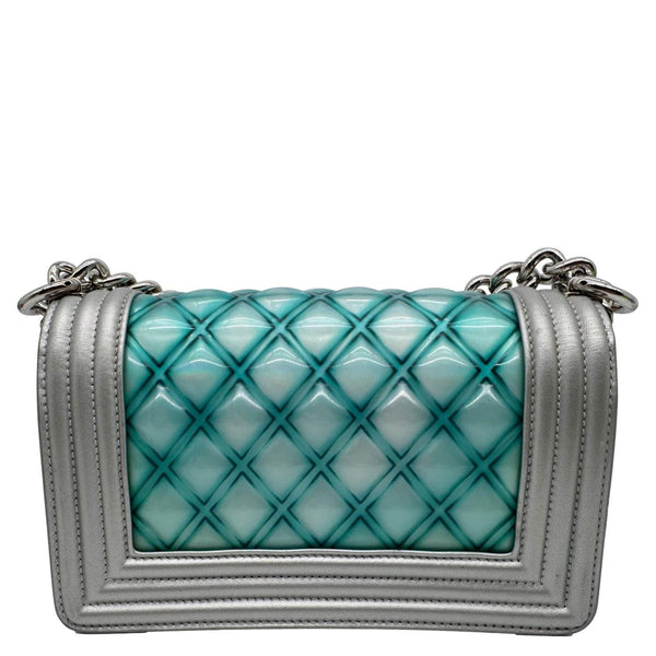 CHANEL Water Boy Flap Small Quilted PVC Iridescent Leather Shoulder Bag Blue
