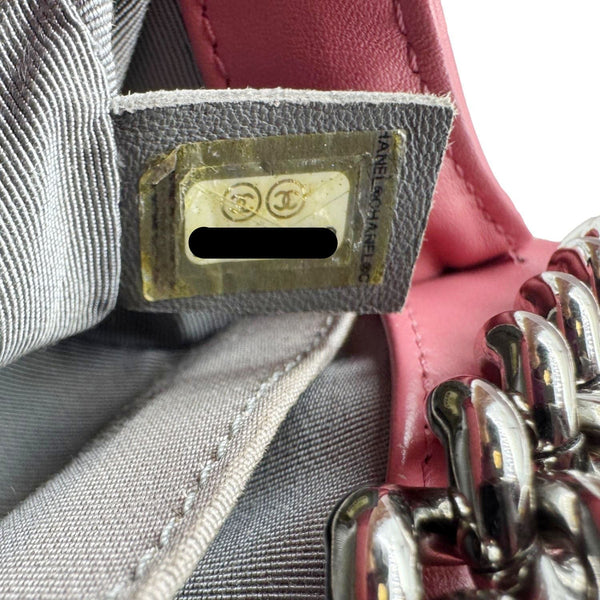CHANEL Boy Flap Old Medium Chevron Leather Crossbody Bag Pink