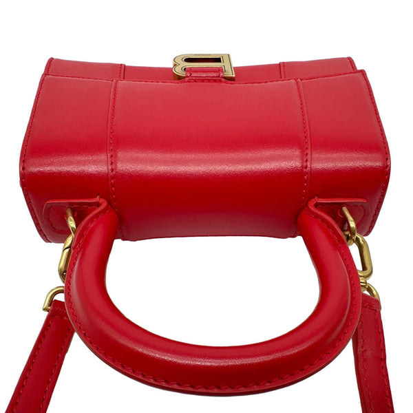 BALENCIAGA Hourglass XS Leather Top Handle Crossbody Bag Red
