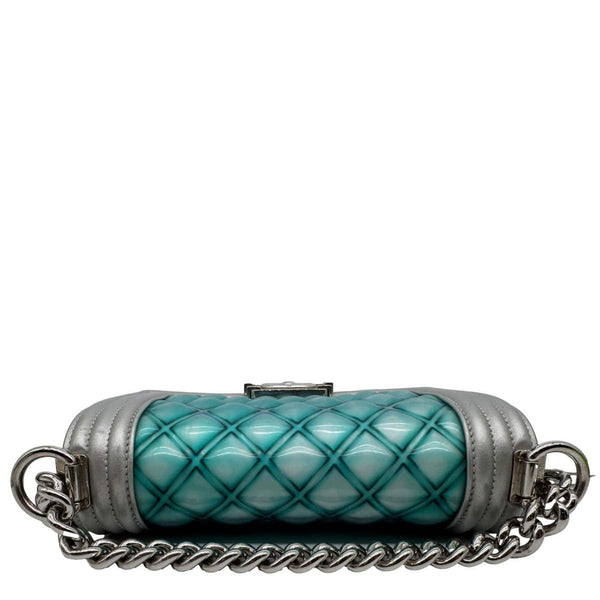 CHANEL Water Boy Flap Small Quilted PVC Iridescent Leather Shoulder Bag Blue
