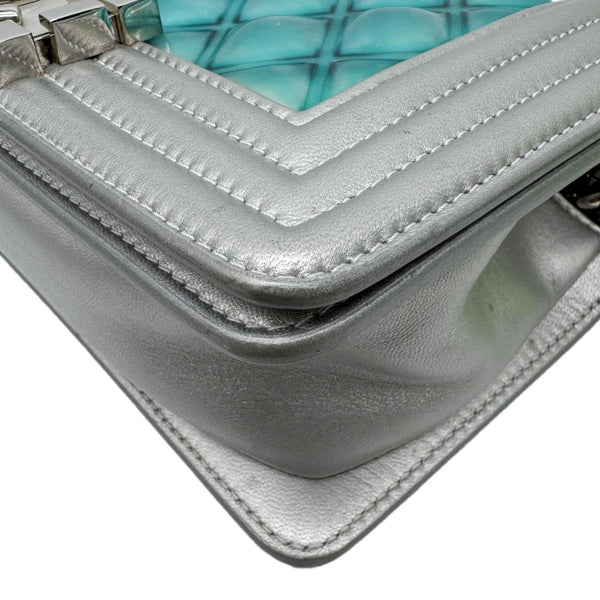CHANEL Water Boy Flap Small Quilted PVC Iridescent Leather Shoulder Bag Blue