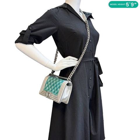 CHANEL Water Boy Flap Small Quilted PVC Iridescent Leather Shoulder Bag Blue