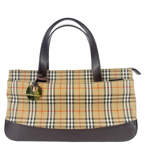 BURBERRY 20th Century Haymarket House Check Canvas Tote Bag Beige