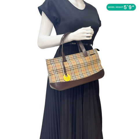 BURBERRY 20th Century Haymarket House Check Canvas Tote Bag Beige
