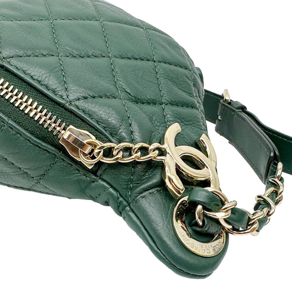 CHANEL Banane Quilted Calfskin Leather Waist Bag Green