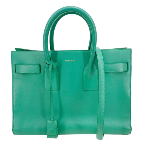 YVES SAINT LAURENT Sac de Jour Smooth Calfskin Leather Satchel Bag Green