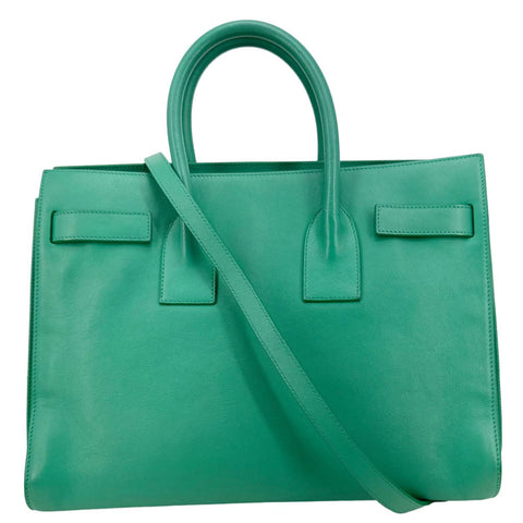 YVES SAINT LAURENT Sac de Jour Smooth Calfskin Leather Satchel Bag Green