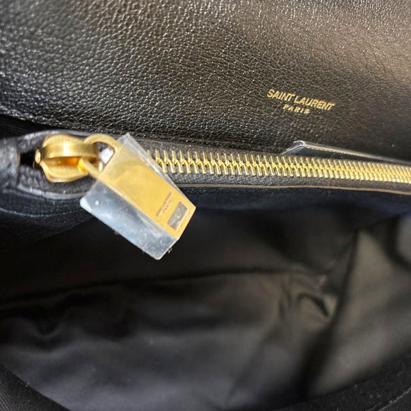 YVES SAINT LAURENT College Flap Medium Chevron Leather Shoulder Bag Black