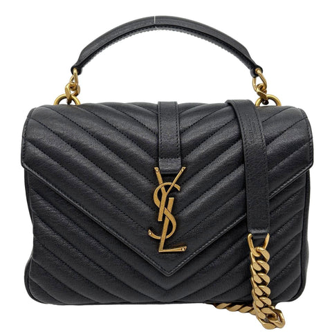 YVES SAINT LAURENT College Flap Medium Chevron Leather Shoulder Bag Black