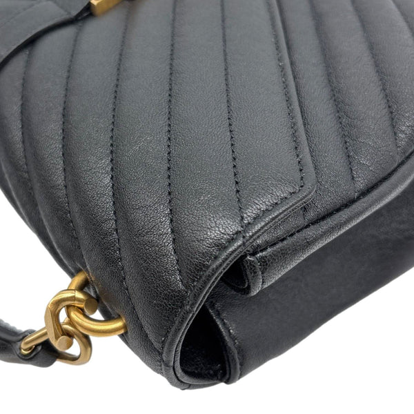 YVES SAINT LAURENT College Flap Medium Chevron Leather Shoulder Bag Black