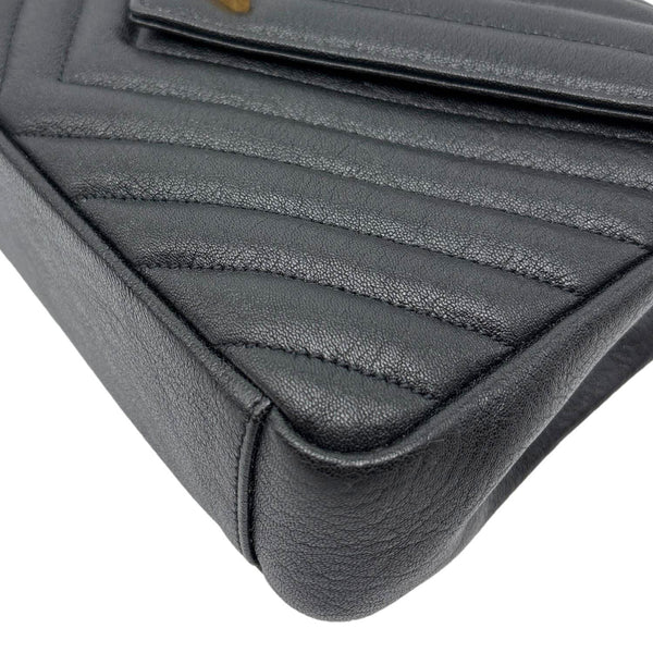 YVES SAINT LAURENT College Flap Medium Chevron Leather Shoulder Bag Black