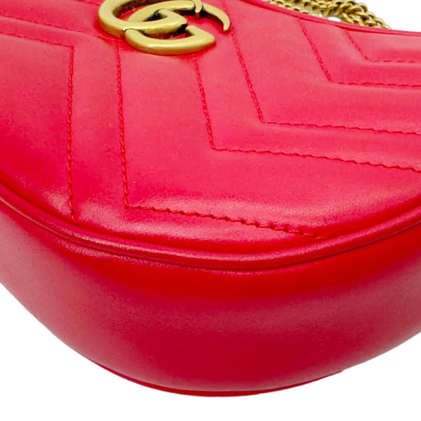 GUCCI GG Marmont Half Moon Mini Leather Shoulder Bag Red 699514