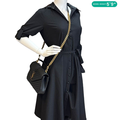YVES SAINT LAURENT College Flap Medium Chevron Leather Shoulder Bag Black