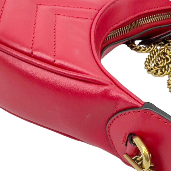 GUCCI GG Marmont Half Moon Mini Leather Shoulder Bag Red 699514