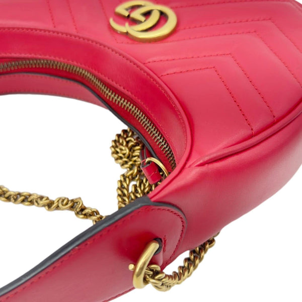 GUCCI GG Marmont Half Moon Mini Leather Shoulder Bag Red 699514