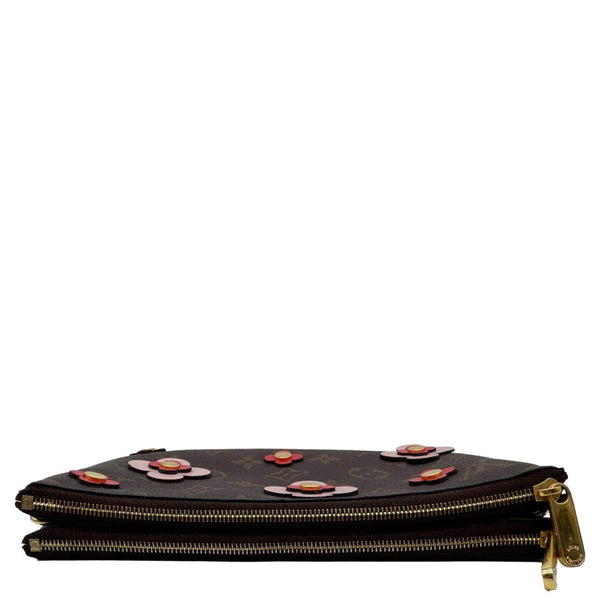 LOUIS VUITTON Double Zip Pochette Blooming Flowers Monogram Canvas Crossbody Bag Brown