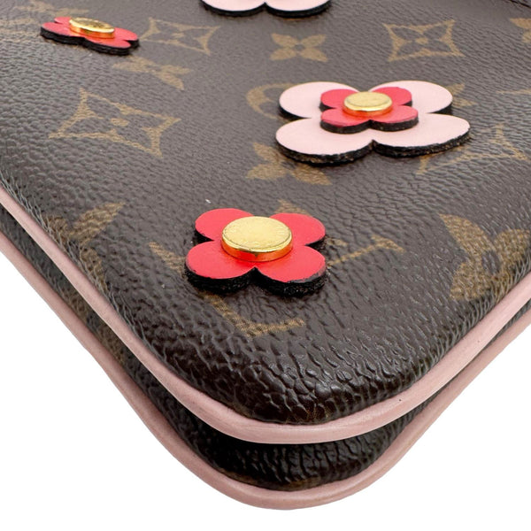 LOUIS VUITTON Double Zip Pochette Blooming Flowers Monogram Canvas Crossbody Bag Brown