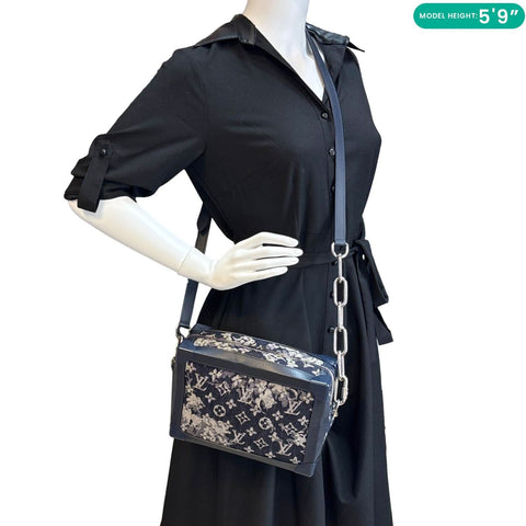LOUIS VUITTON Soft Trunk  Monogram Tapestry Canvas Crossbody Bag Navy Blue