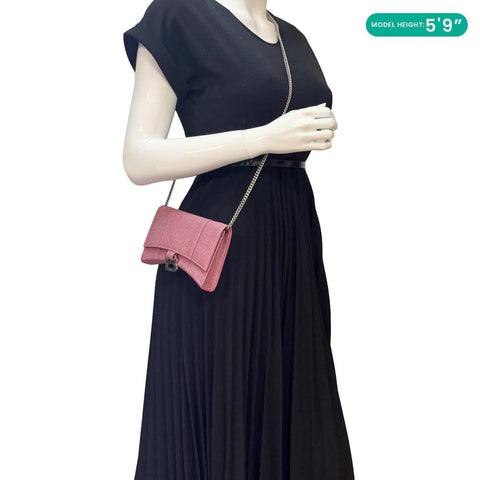 BALENCIAGA Hourglass Leather Wallet On Chain Shoulder Bag Pink