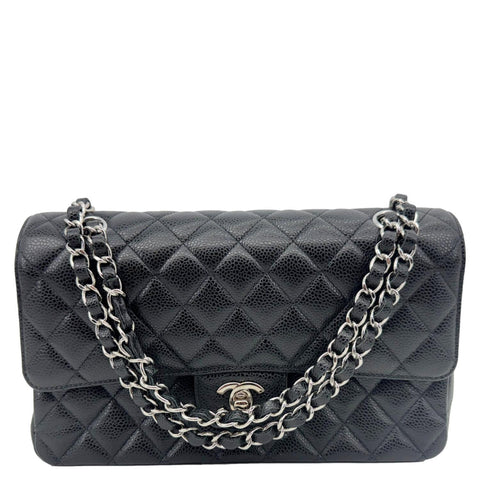 CHANEL Classic Double Flap Medium Quilted Caviar Leather Shoulder Bag Black