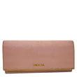 PRADA Metal Bar Continental Flap Saffiano Leather Wallet Pink