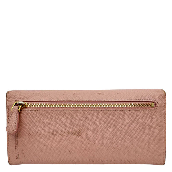 PRADA Metal Bar Continental Flap Saffiano Leather Wallet Pink