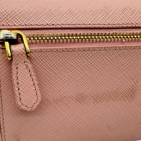 PRADA Metal Bar Continental Flap Saffiano Leather Wallet Pink