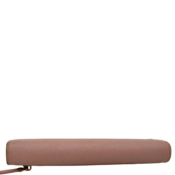PRADA Metal Bar Continental Flap Saffiano Leather Wallet Pink