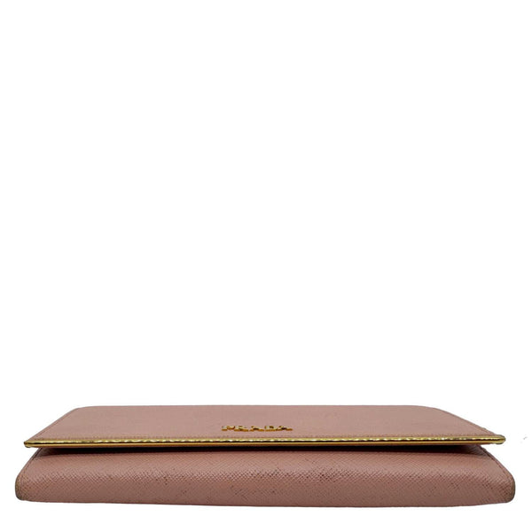 PRADA Metal Bar Continental Flap Saffiano Leather Wallet Pink