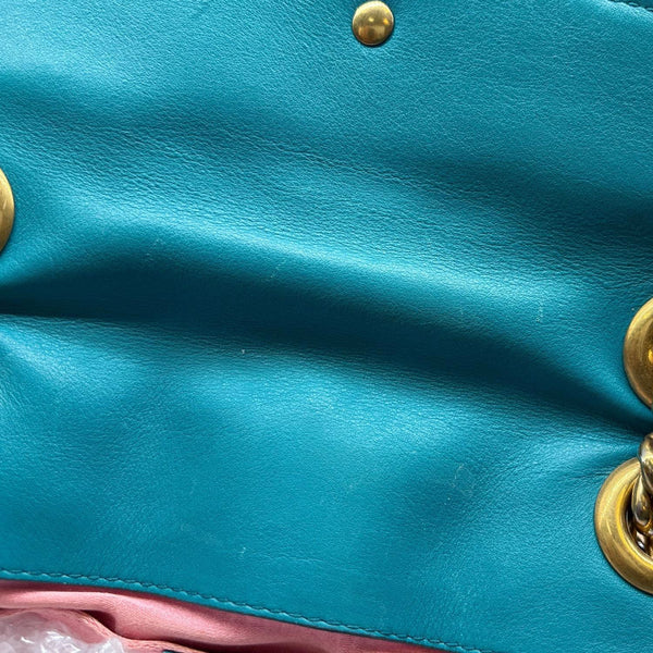 GUCCI GG Marmont Small Matelasse Velvet Shoulder Bag Turquoise 446744