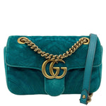 GUCCI GG Marmont Small Matelasse Velvet Shoulder Bag Turquoise 446744