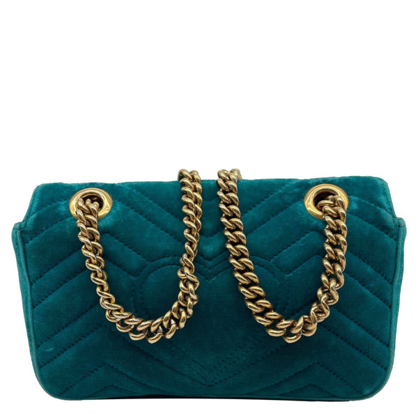 GUCCI GG Marmont Small Matelasse Velvet Shoulder Bag Turquoise 446744