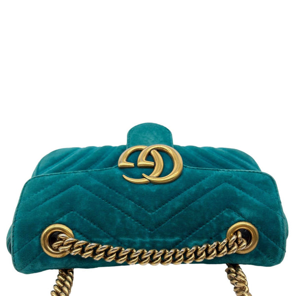 GUCCI GG Marmont Small Matelasse Velvet Shoulder Bag Turquoise 446744