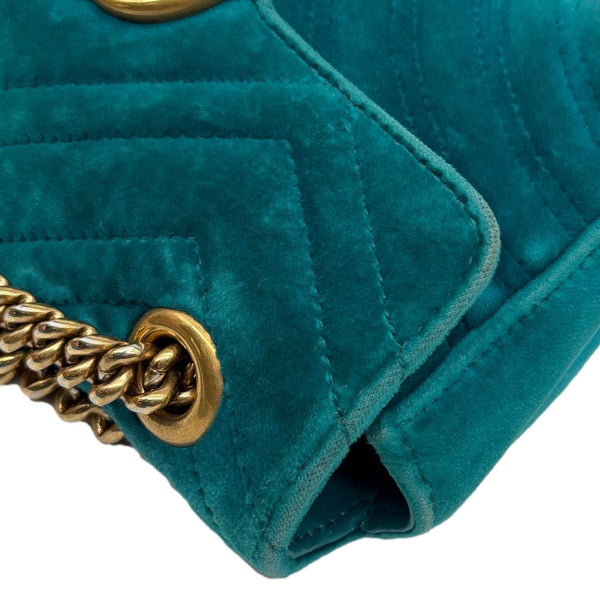 GUCCI GG Marmont Small Matelasse Velvet Shoulder Bag Turquoise 446744