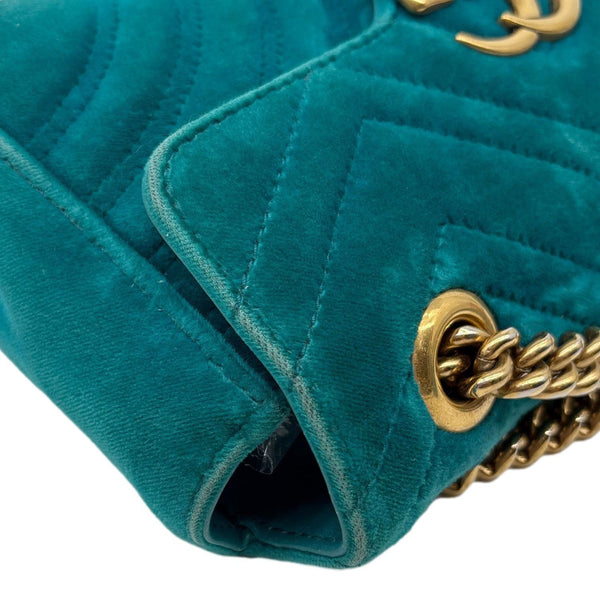 GUCCI GG Marmont Small Matelasse Velvet Shoulder Bag Turquoise 446744