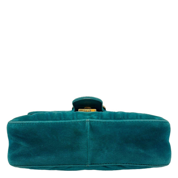 GUCCI GG Marmont Small Matelasse Velvet Shoulder Bag Turquoise 446744