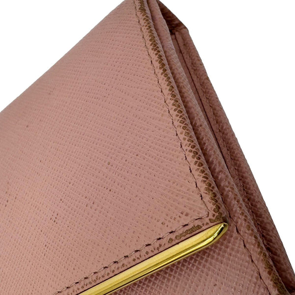PRADA Metal Bar Continental Flap Saffiano Leather Wallet Pink